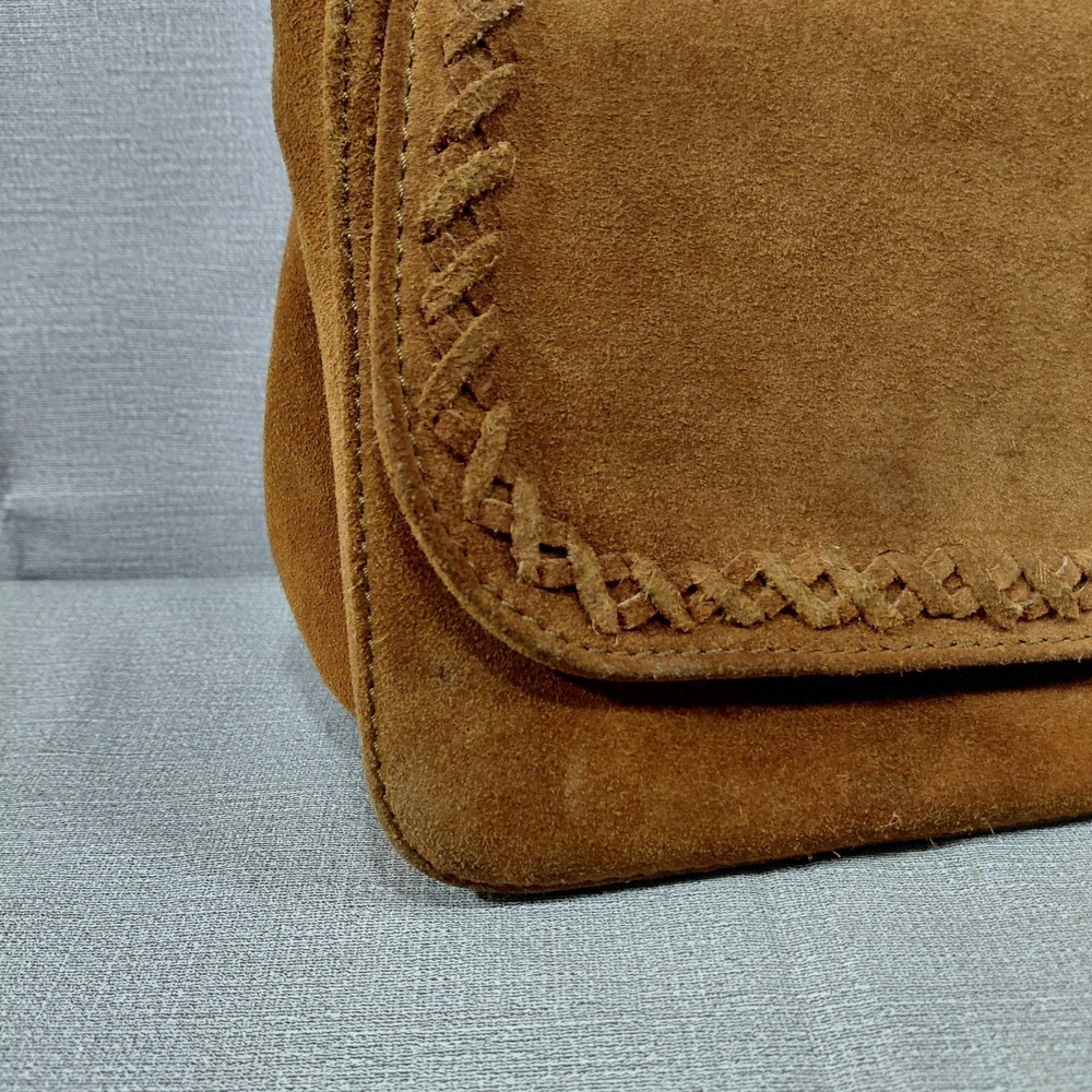 American Eagle Genuine Suede Cow Leather Crossbody Purse Brown - Picture 4 of 15